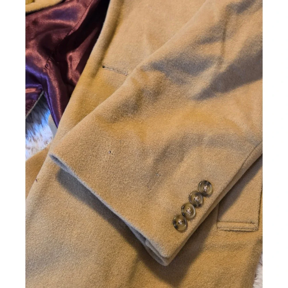 Michael Kors Mid-Length Single Breasted Camel Overcoat Mens 40R Wool Cashmere